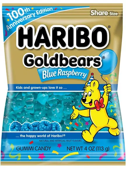 Haribo 100th Anniversary Clip Strip Blue Raspberry Gold Bears 4oz 113g ...